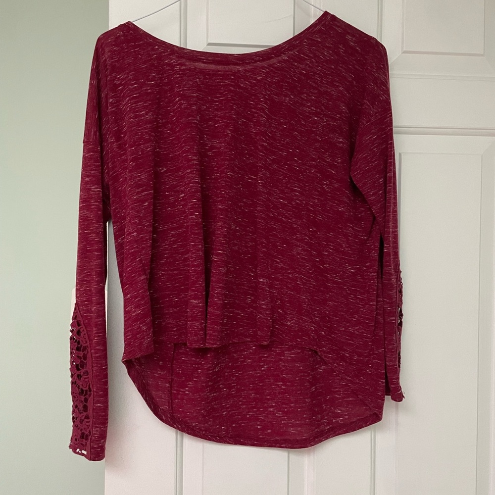 Elodie Long Sleeve Red Shirt with Lace Detail. Size Small